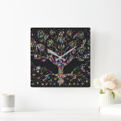 Faux Glas in lood Tree of Prosperity Square Clock Vierkante Klok (Huis)