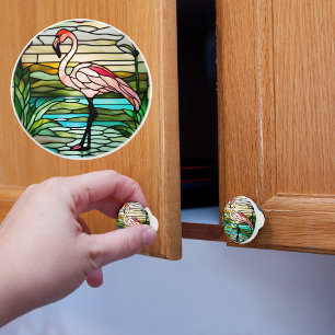 Faux Glas in lood Tropical Flamingo Keramische Knop