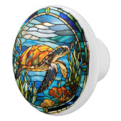 Faux Glas in lood Zee Turtle Keramische Knop (Rechts)