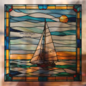 Faux glas-in-lood  zeilboot raamsticker (Vel 2)