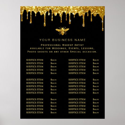 faux glitter bee logo price list poster (Voorkant)