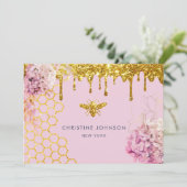 faux glitter bij en bloemen Visitekaartje Kaart (Staand voorkant)