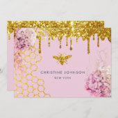 faux glitter bij en bloemen Visitekaartje Kaart (Voorkant / Achterkant)