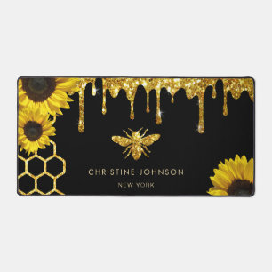 Faux glitter bij en zonnebloemen bureaumat