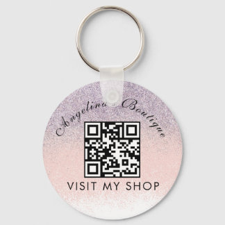 Faux Glitter Business QR Code Monogramed Sleutelhanger