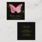 faux glitter butterfly square visitekaartje (Voorkant / Achterkant)