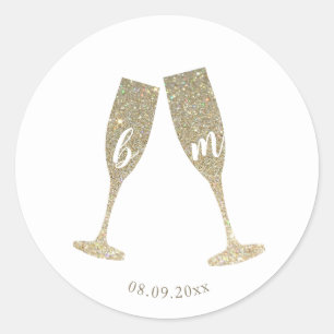 Faux Glitter Champagneglazen Bruiloft Sticker