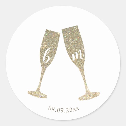 Faux Glitter Champagneglazen Bruiloft Sticker (Voorkant)