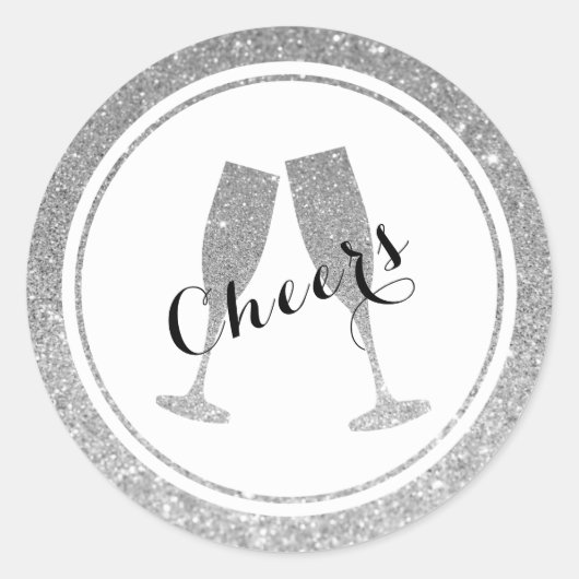 Faux Glitter Champagneglazen Sticker (Voorkant)