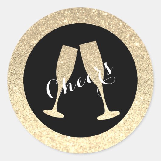 Faux Glitter Champagneglazen Sticker (Voorkant)
