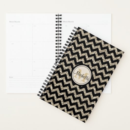 Faux Glitter Chevron Gold Monogram Planner (Display)