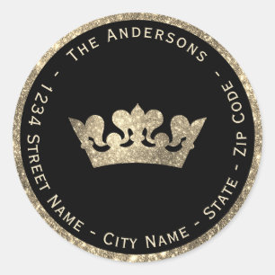 Faux Glitter Crown retour adreslabel Ronde Sticker
