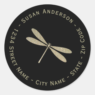 Faux Glitter Dragonfly Retouradreslabel Ronde Sticker