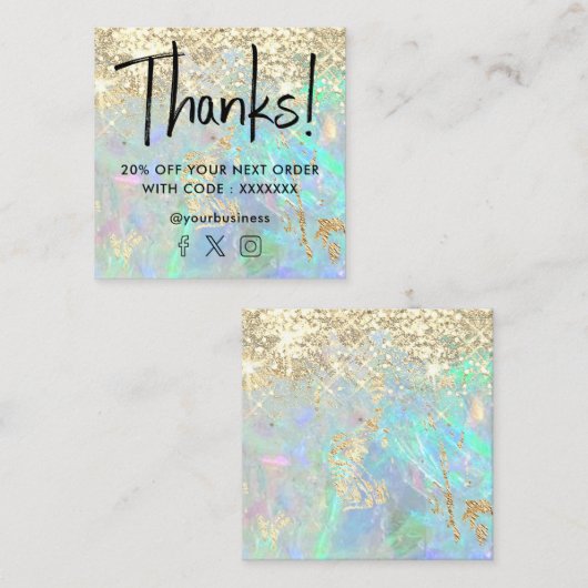 faux glitter edelsteen opaal textuur vierkante visitekaartje (Voorkant / Achterkant)