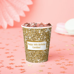 Faux Glitter Geel Glitter Textuur & Aangepaste Tek Papieren Bekers