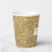 Faux Glitter Geel Glitter Textuur & Aangepaste Tek Papieren Bekers (Rechts)