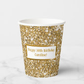 Faux Glitter Geel Glitter Textuur & Aangepaste Tek Papieren Bekers (Voorkant)