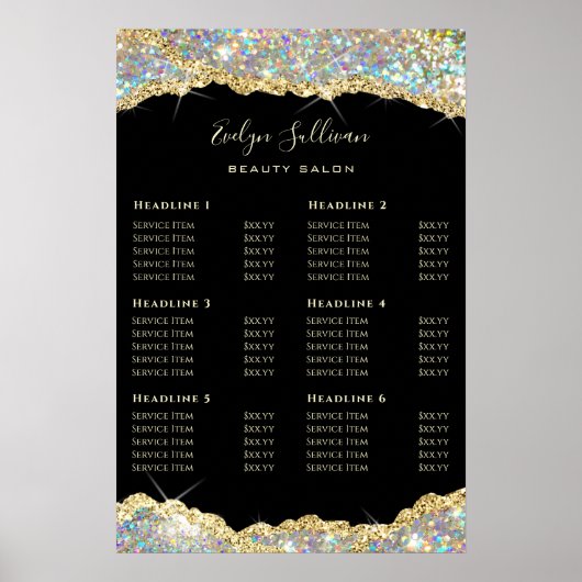 Faux glitter gold sequin price list poster (Voorkant)