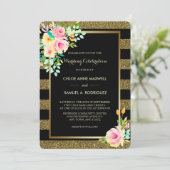 Faux Glitter Gold Stripe Rozen Weddenschap Kaart (Staand voorkant)