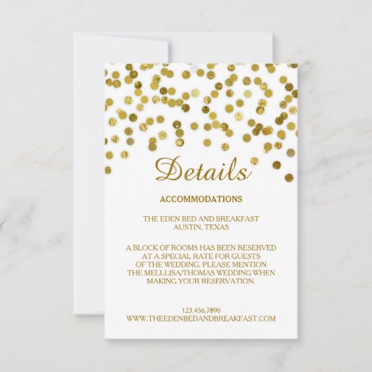 Faux Glitter Gold Wedding — Kaart met details (Voorkant)