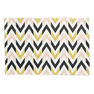 Faux Glitter Gold, zwart, roze Chevron Kussensloop