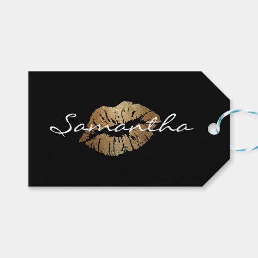 Faux Glitter Gouden Kus Cadeaulabel (Voorkant (Horizontaal))