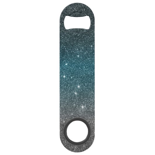  Faux Glitter Gradiënt in Zwart, Blauw, Wit Speed Flessenopener (Voorkant)