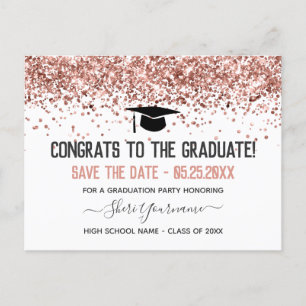 Faux Glitter Graduation Party Save the Date Invita Briefkaart
