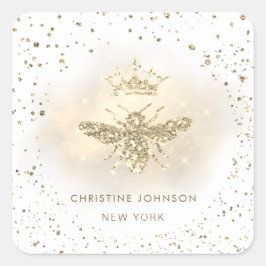 faux glitter koningin bijen logo vierkante sticker