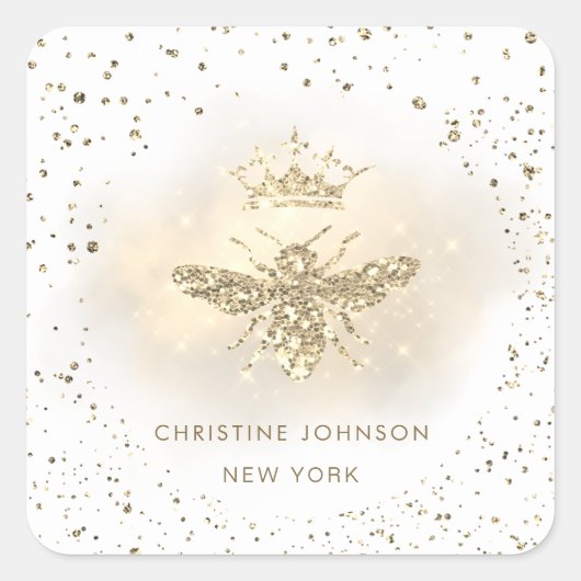 faux glitter koningin bijen logo vierkante sticker (Voorkant)