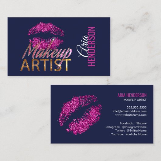 Faux Glitter Lips and Bling Makeup Artist Visitekaartje (Voorkant / Achterkant)