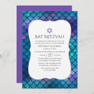 Faux Glitter Mermaid Scale Pattern Bat Mitzvah Kaart
