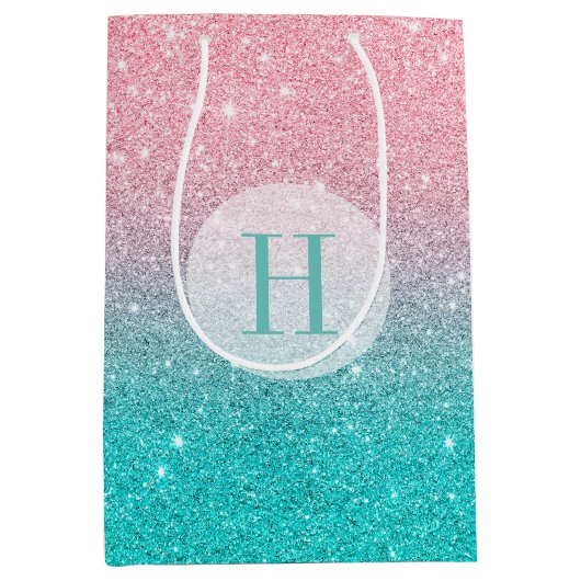 Faux Glitter Ombre Turquoise & Pink Medium Cadeauzakje (Voorkant)