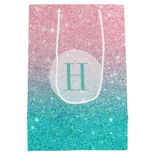 Faux Glitter Ombre Turquoise & Pink Medium Cadeauzakje (Achterkant)