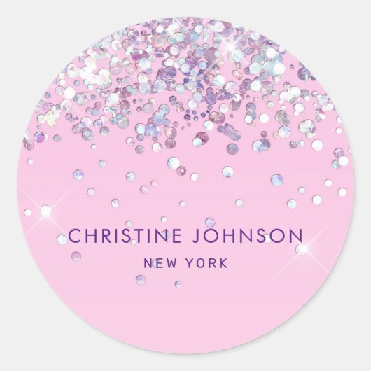 Faux glitter op bleek roze ronde sticker (Voorkant)