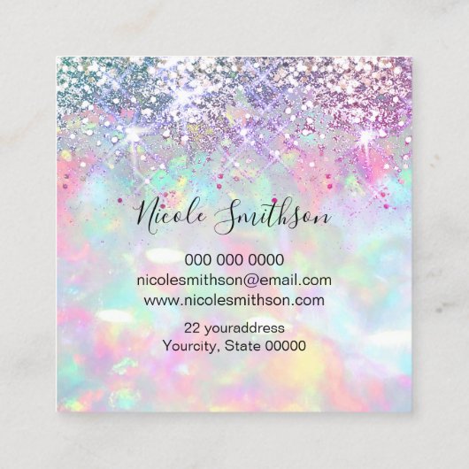 Faux Glitter Opal Design Vierkant visitekaartje (Achterkant)
