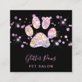faux glitter paw print vierkant visitekaartje (Voorkant)