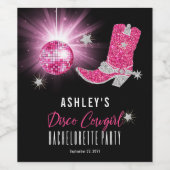 Faux Glitter Pink Cowgirl Bachelorette Wijn Etiket (Enkel label)