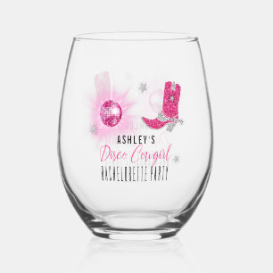 Faux Glitter Pink Cowgirl Bachelorette Wijnglas Zonder Voet