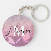 Faux Glitter Pink, geborsteld metaal, monogrammen Sleutelhanger (Achterkant)