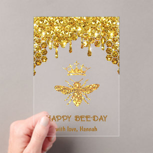 faux glitter Queen Bee Happy Birthday kaart Acryl Uitnodigingen