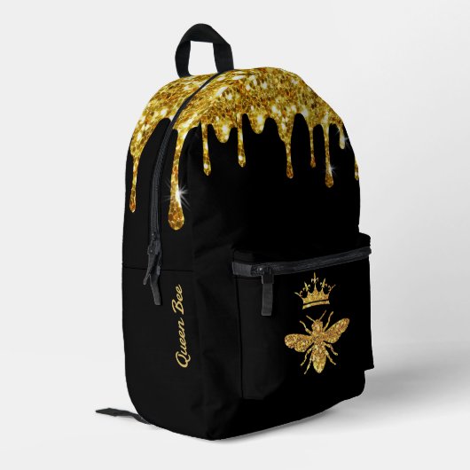 faux glitter Queen Bee ontwerp Bedrukte Rugzak (Achterkant Hoek Links)