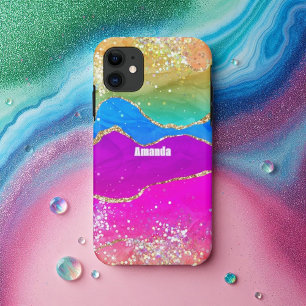Faux Glitter Rainbow Agate iPhone 11 Hoesje