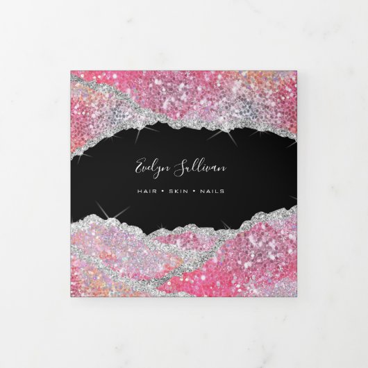 Faux glitter roze sequin drievoudig brochure drieluik kaart (Cover)