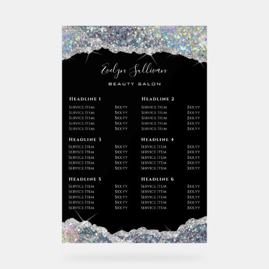 Faux Glitter Silver Sequin prijslijst Acryl Bord (Voorkant)