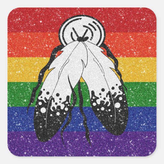 Faux Glitter Two-Spirited Pride Flag Achtergrond Vierkante Sticker (Voorkant)