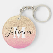 Faux Glitter Two Tone Pink Gold Monogramed Sleutelhanger (Achterkant)