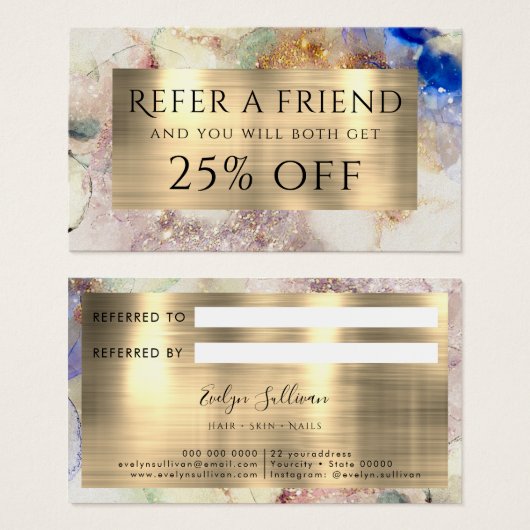 faux glitter waterverf and Gold Foil Referral Visitekaartje (Voorkant /achterkant)