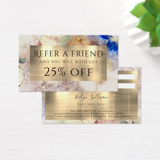 faux glitter waterverf and Gold Foil Referral Visitekaartje (Bureau)