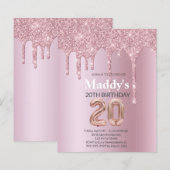 Faux Glittery carte d'anniversaire 20e pour elle (Devant / Derrière)